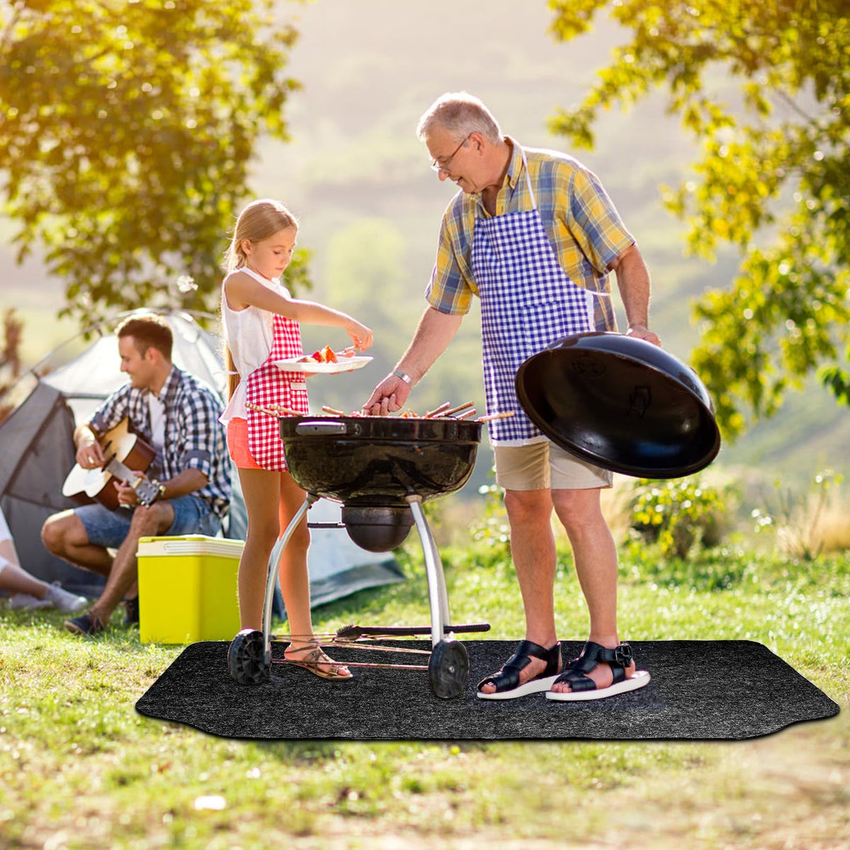 Fasmov anti-slip grill mat protects feet from slips while cooking.