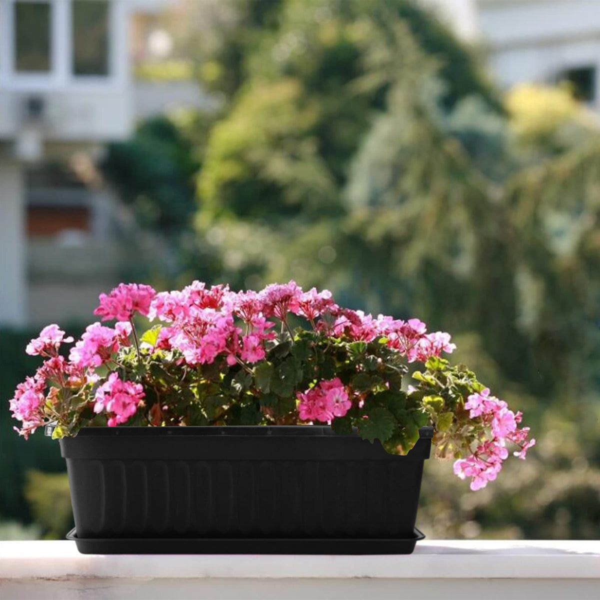 Fasmov 17-inch planter keeps vegetables and flowers neatly displayed.