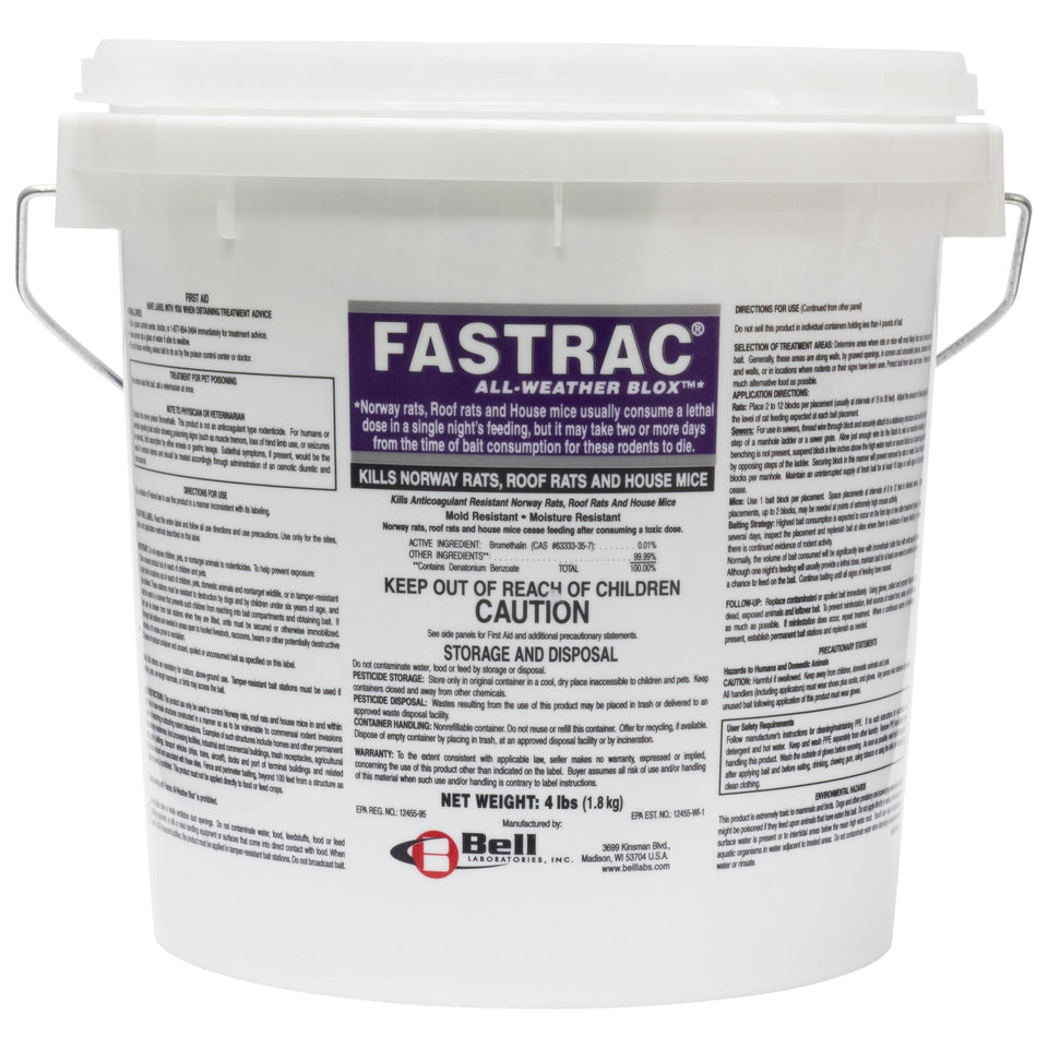 Fastrac Blox 4lb pail bait blocks for rapid rodent control along runways