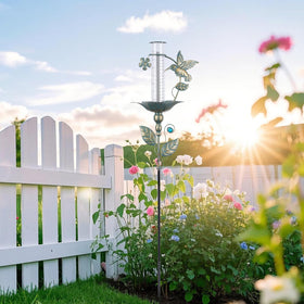 Fastruggle height-adjustable rain gauge read easily above lawn or flowers.