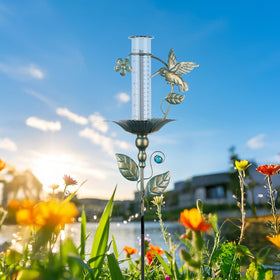 Fastruggle hummingbird rain gauge stands tall for accurate rainfall data.