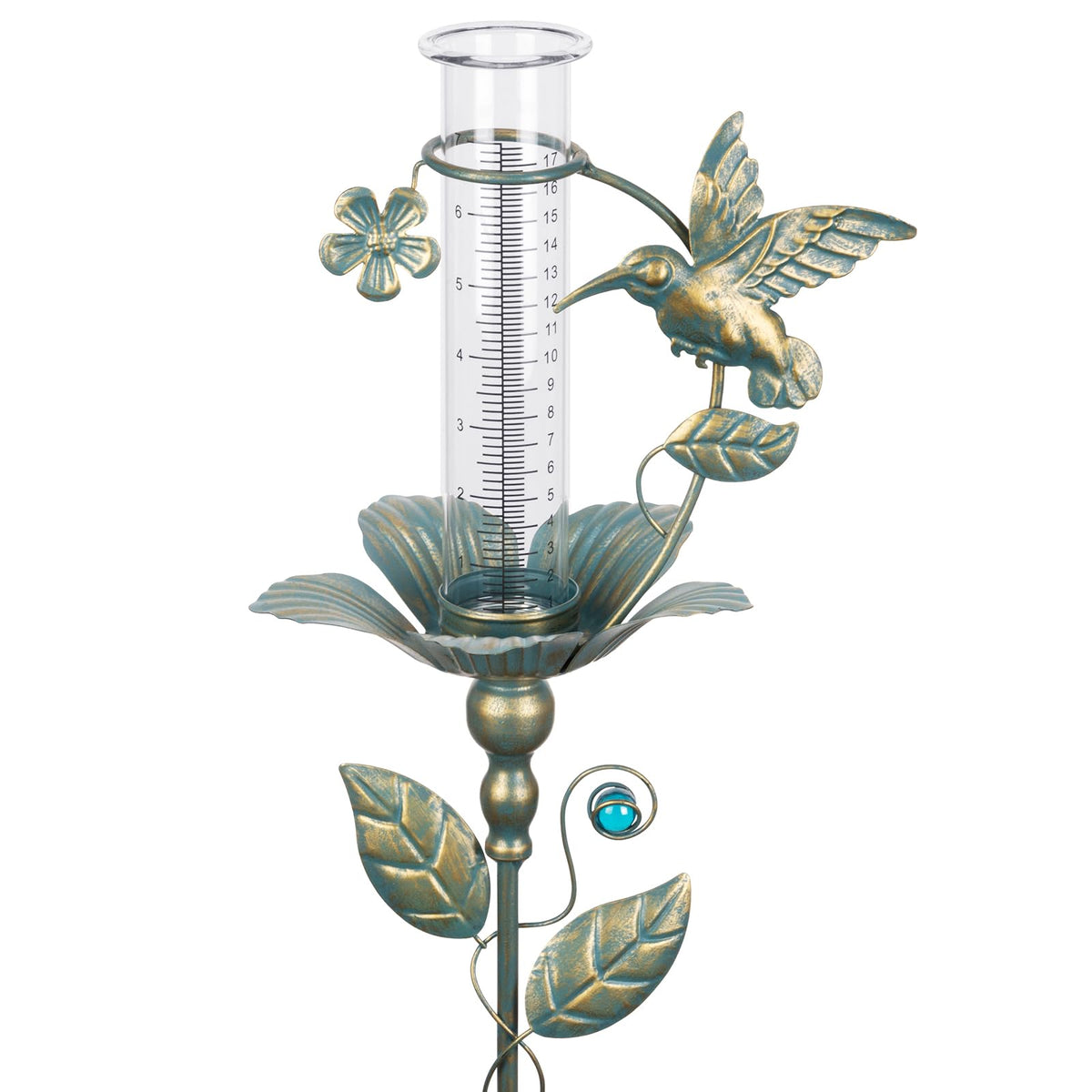 Fastruggle rain gauge with hummingbird design for stylish garden decor and rainfall tracking.