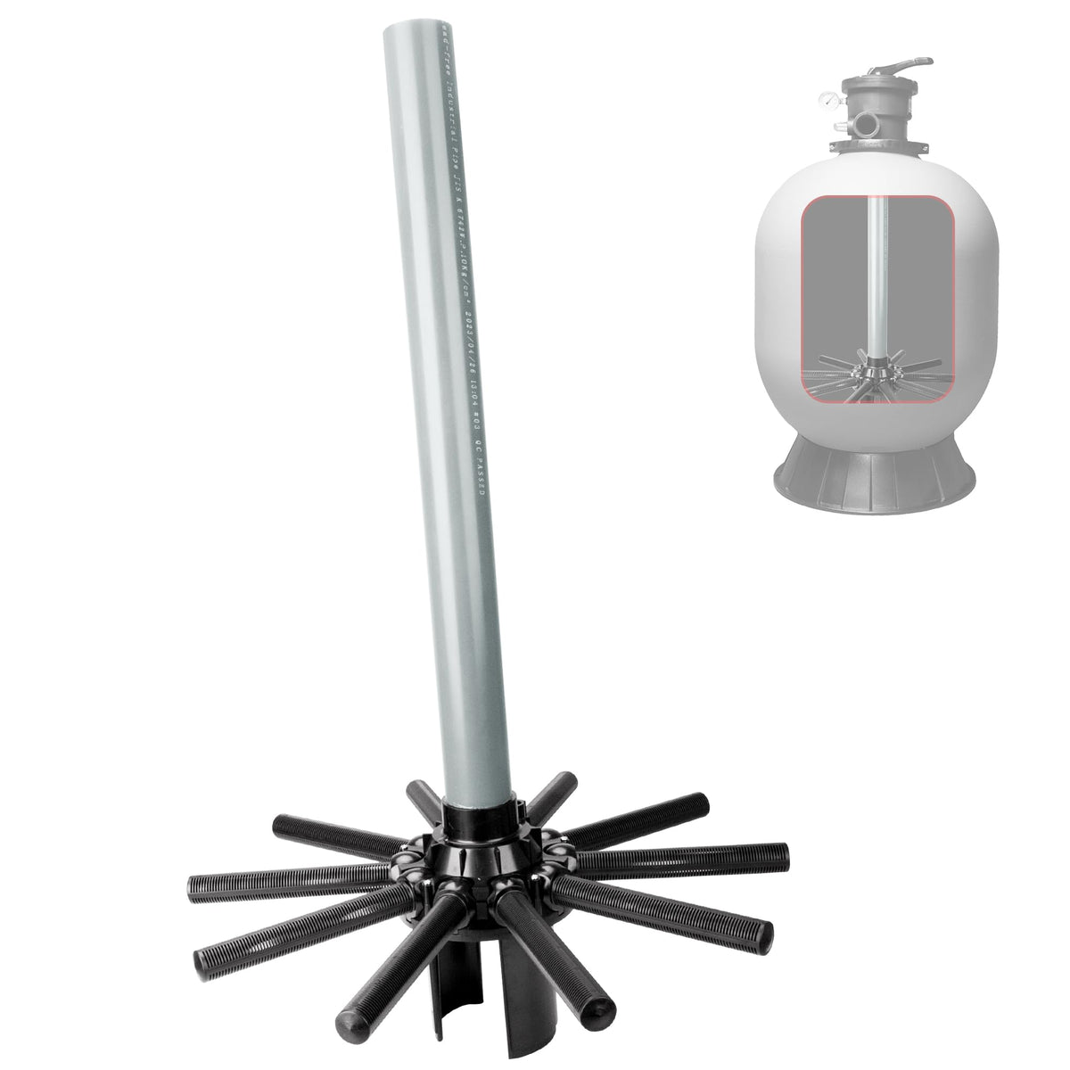 FATCANMA SX244DA center pipe lateral improves flow stability for Hayward sand filters.