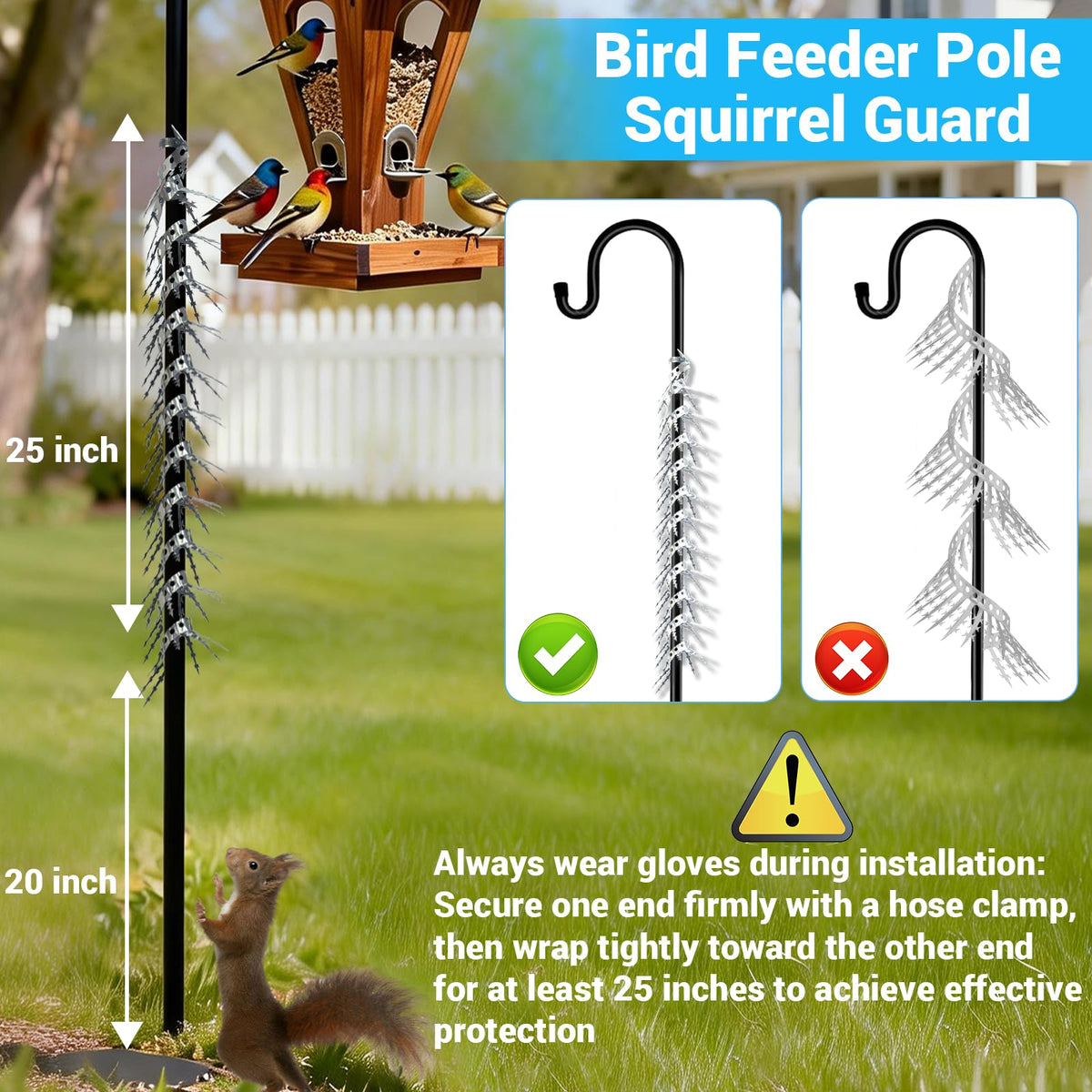 Fatmass spikes installed on a feeder pole to deter squirrels