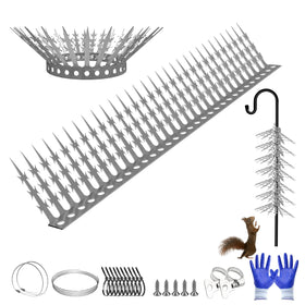 Fatmass bird spikes deter climbing on a feeder pole for bird food protection