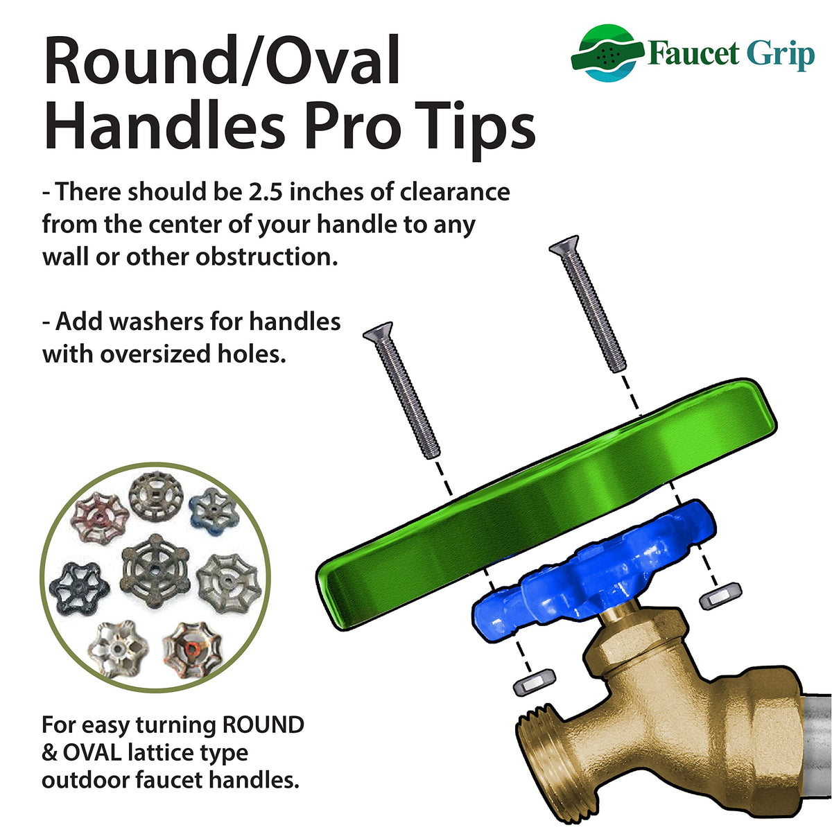 Clearance distance shown for proper Faucet Grip mounting on a wall.