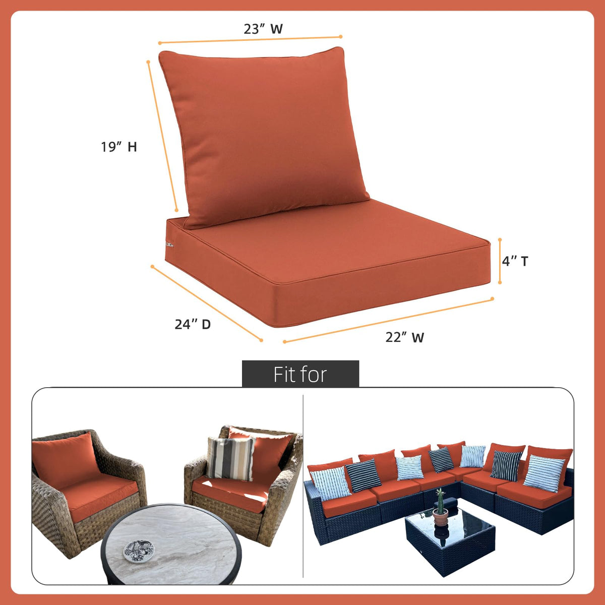 Favoyard back cushion 23x19 provides supportive depth for patio chairs.
