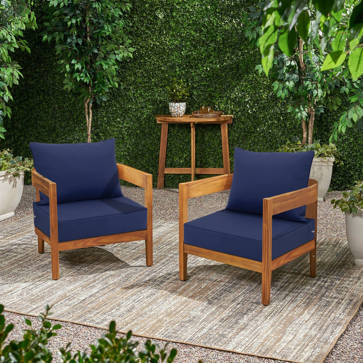 Favoyard cushions on a patio chair demonstrating a stylish, comfortable setup