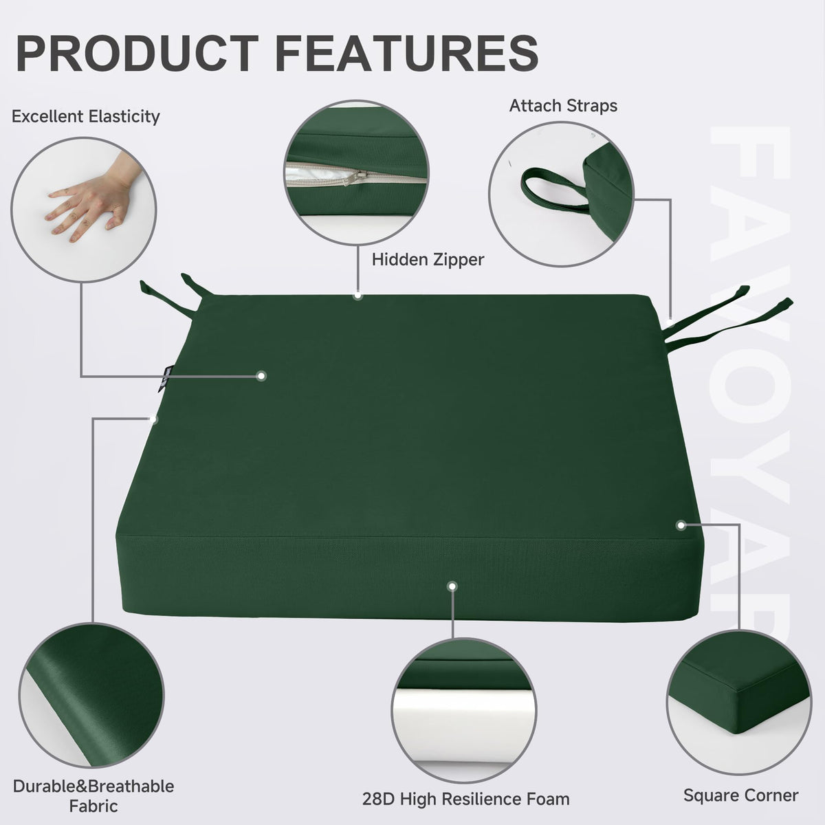 Favoyard cushion padding provides soft support for back and hips.