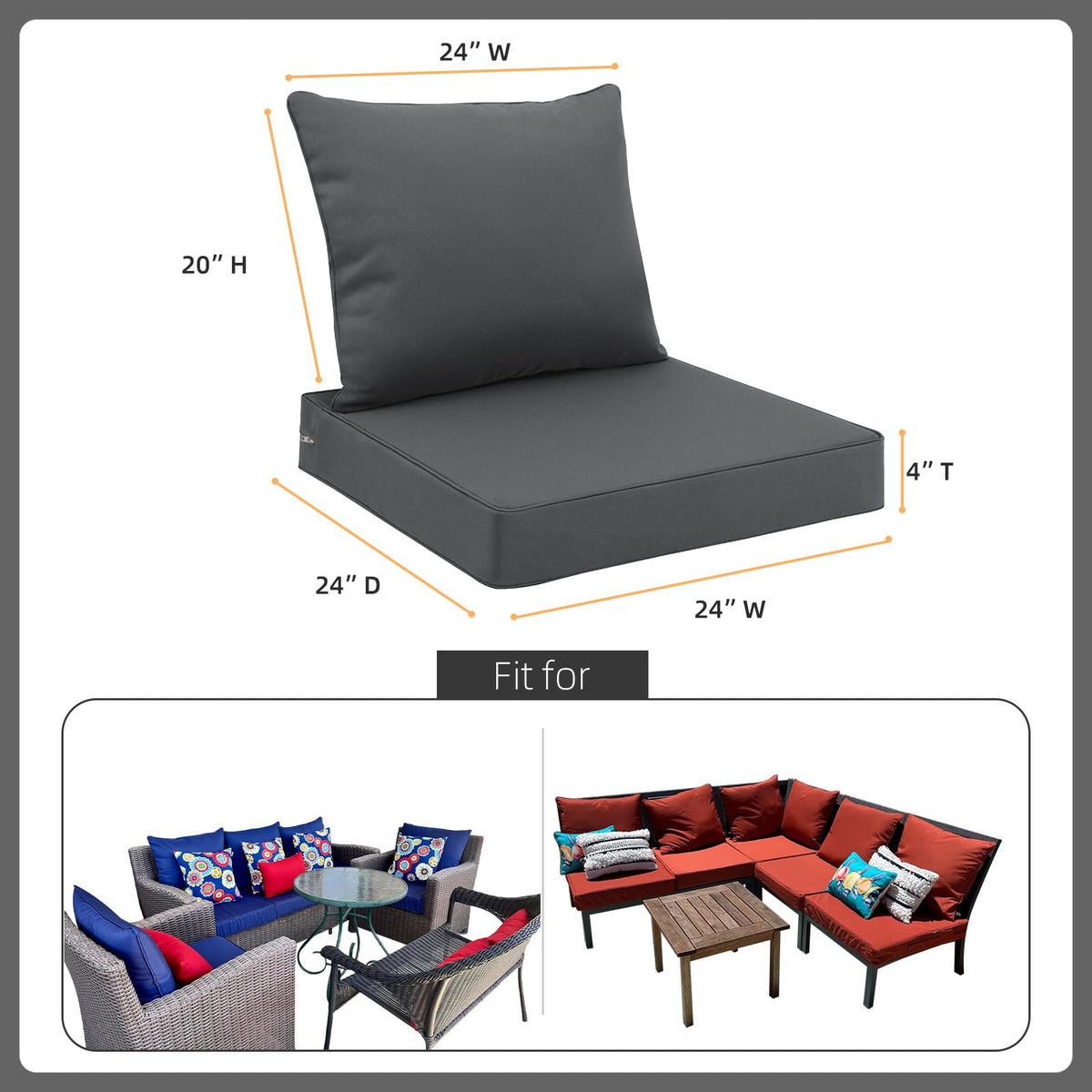 Favoyard outdoor back cushion 24x20 front view with supportive high-density foam
