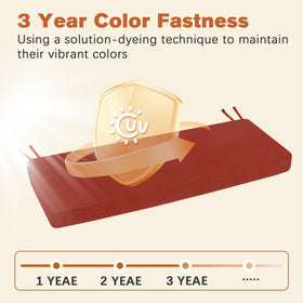 Favoyard red cushion shown under sun demonstrates color fastness.