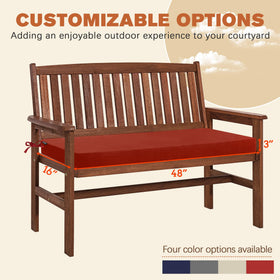 Favoyard red cushion side view with ties for secure placement.
