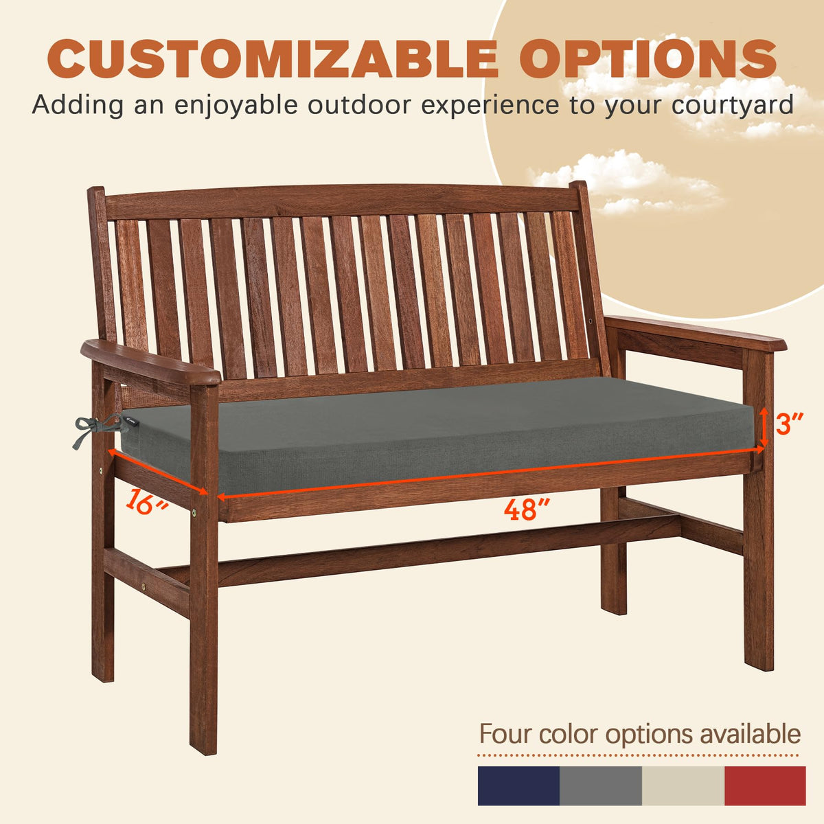 Favoyard 48x16 bench cushion corner ties secure placement on furniture