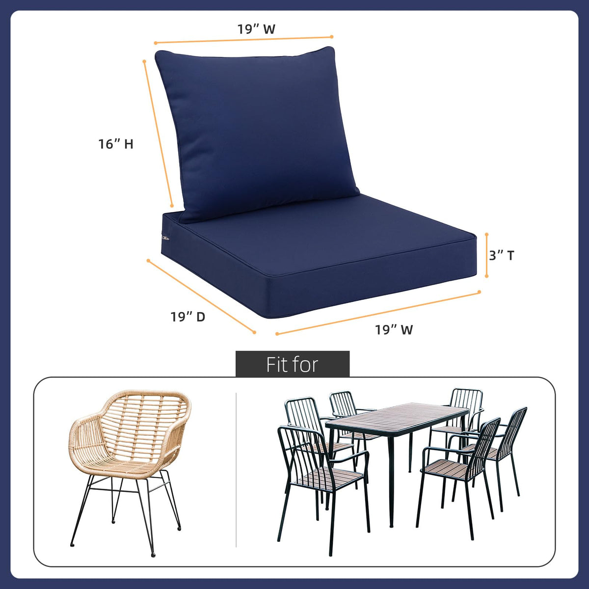 Favoyard back cushion 19-inch view showing supportive, quick-rebound 28D foam.
