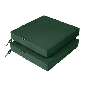 Favoyard patio chair cushion in green with waterproof cover protecting foam from rain.