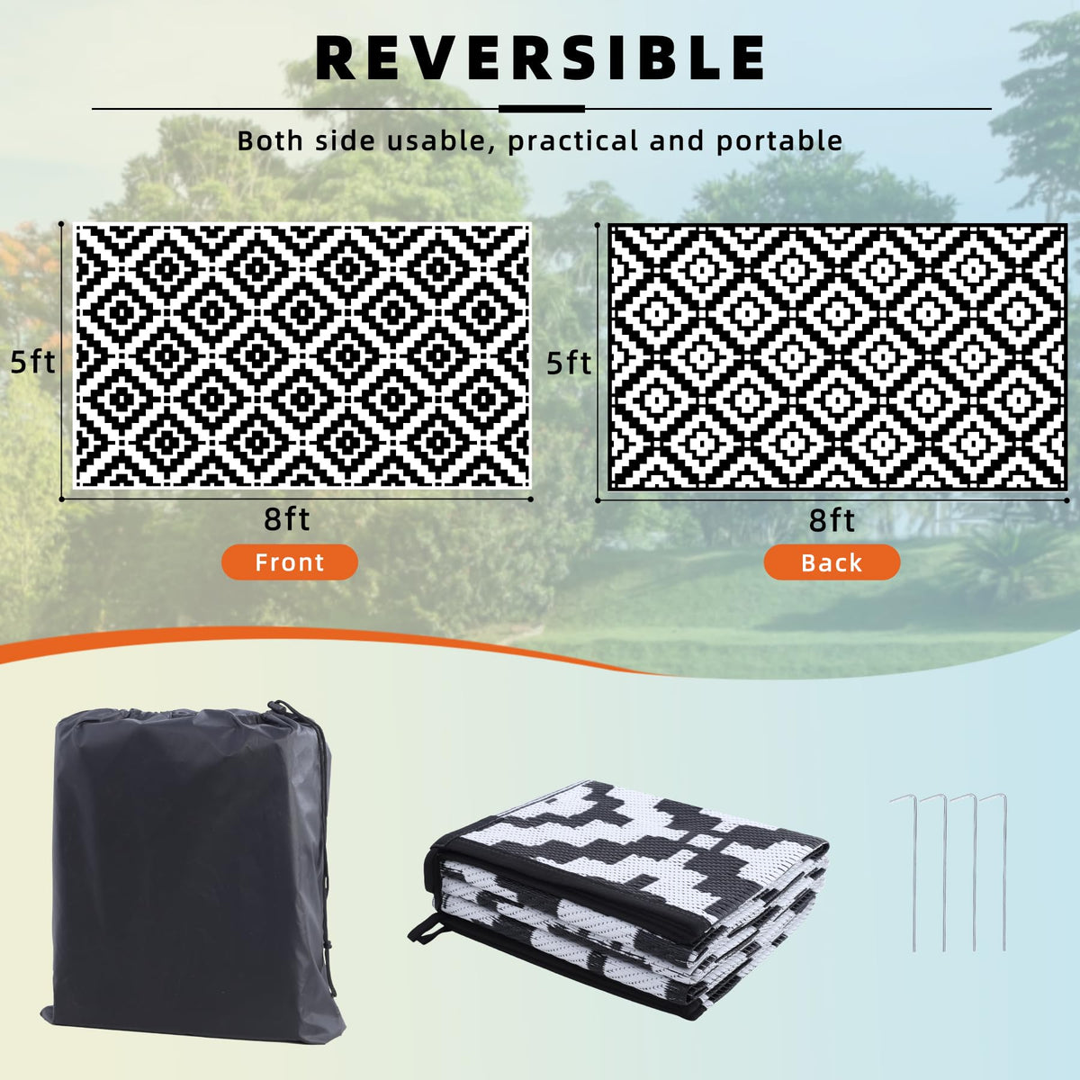 Favoyard reversible patio rug with plastic straw texture for versatile decor.