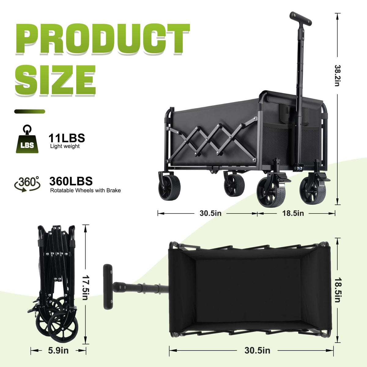 FAVSH wagon with 4-section adjustable handle for all heights