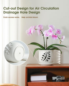 White glaze Fayoula ceramic orchid pot for a modern indoor look
