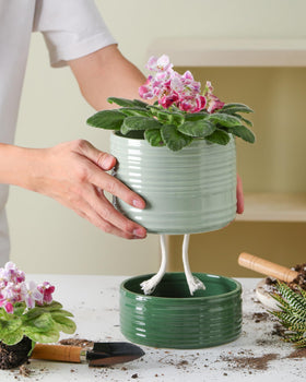 Fayoula indoor-outdoor ceramic pot fits windowsill or shelf
