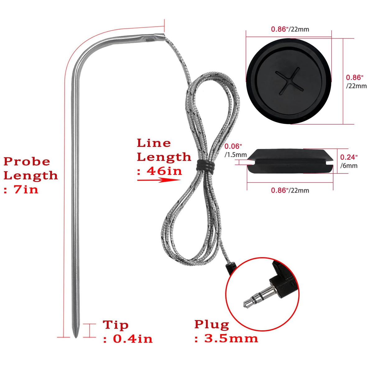 FCCUM plug-and-play thermometer probe compatible with Traeger grills for quick setup.