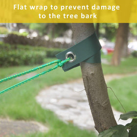 FCENDS soft nylon straps protect tree bark during installation.
