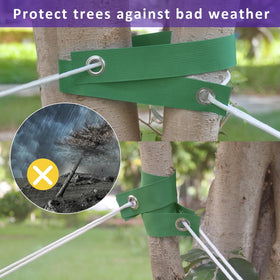 Close-up of FCENDS straps showing flexible webbing protecting bark