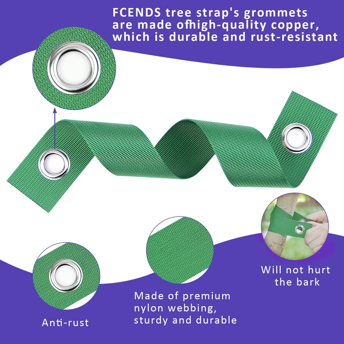 FCENDS nylon tree straps securing sapling against wind for stability