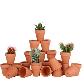 FCFKUK 24pcs mini clay pots for indoor/outdoor planting with drainage