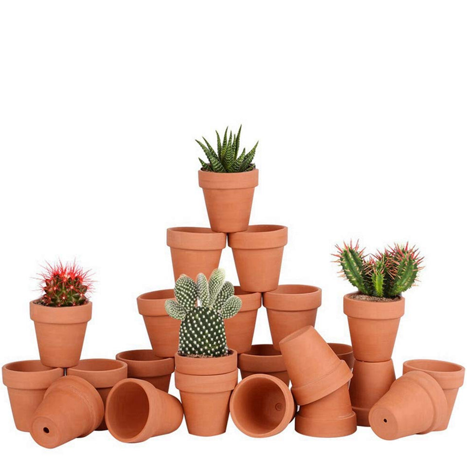 FCFKUK 24pcs mini clay pots for indoor/outdoor planting with drainage