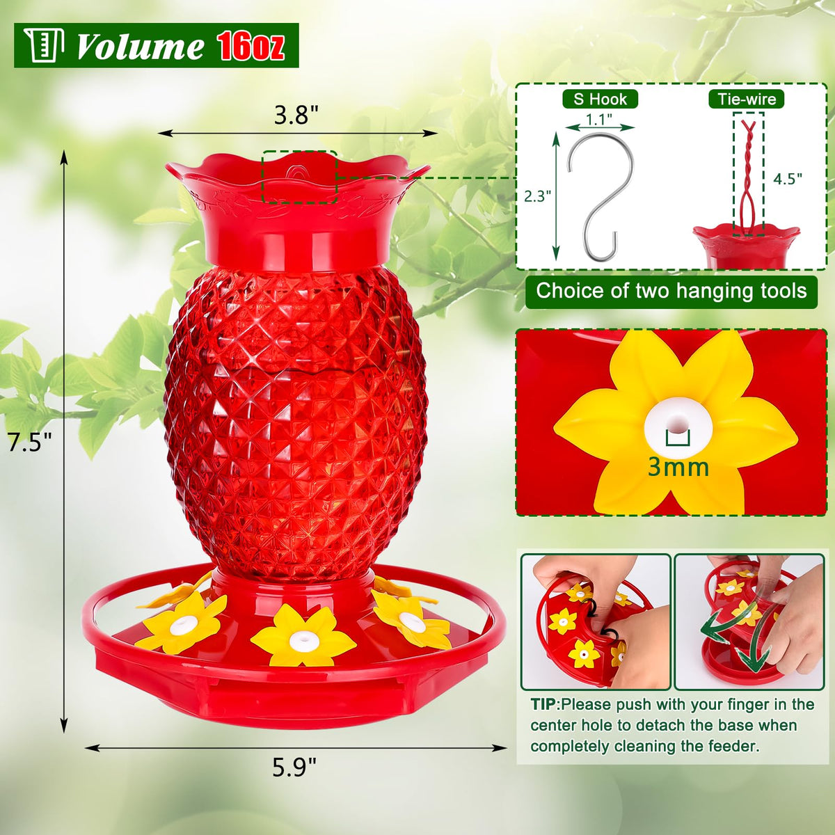 Fchstaer 360-degree perch feeder highlighting easy access for multiple hummingbirds