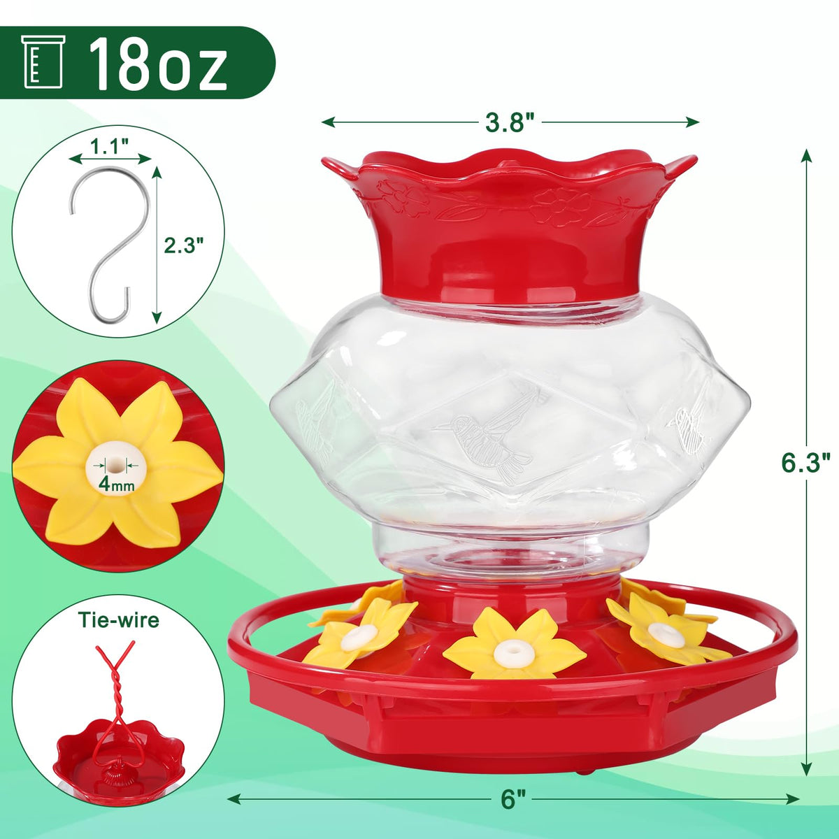 Fchstaer Ant Moat Equipped Feeder helps keep nectar clean from ants.