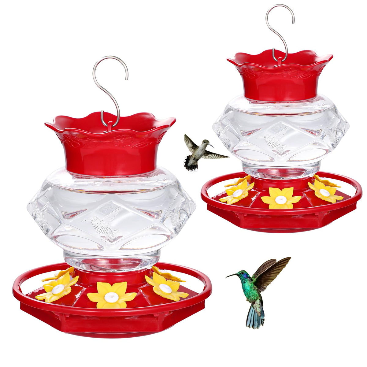 Fchstaer Diamond Hummingbird Feeder with six ports attracts birds for shared feeding.