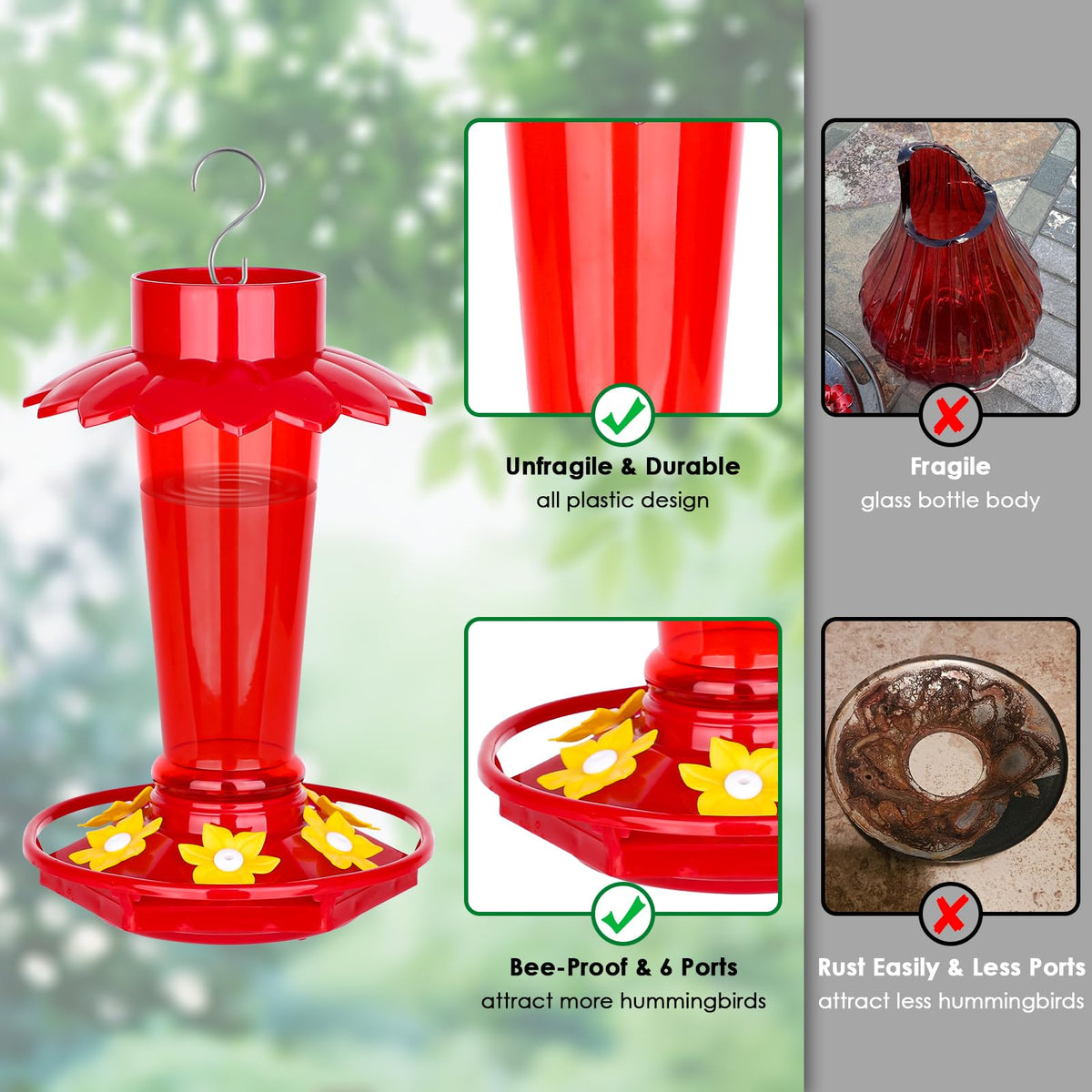 Included hooks for easy hanging of Fchstaer feeders in any outdoor space