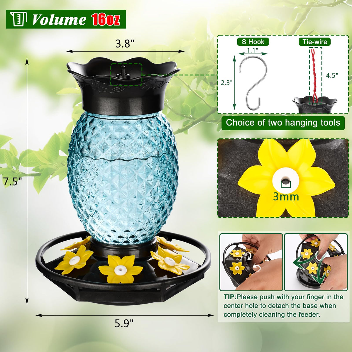 Fchstaer anti-leak base keeps nectar tidy and prevents spills.