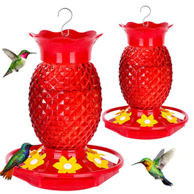 Fchstaer pineapple glass hummingbird feeder attracts hummingbirds with a bright red pineapple design.