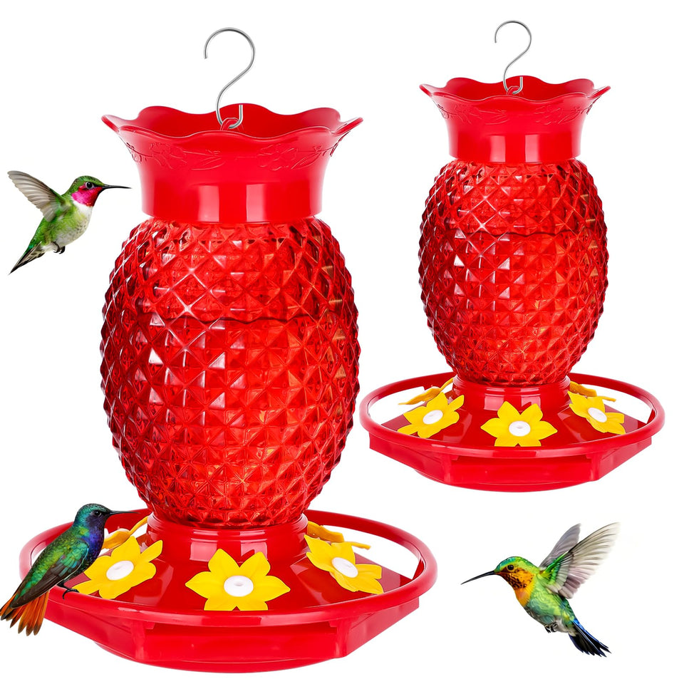 Fchstaer pineapple glass hummingbird feeder attracts hummingbirds with a bright red pineapple design.