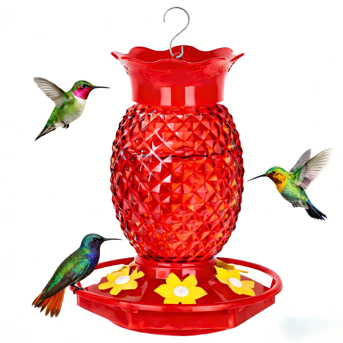 Fchstaer Red Pineapple Hummingbird Feeder with six ports for vibrant garden feeding