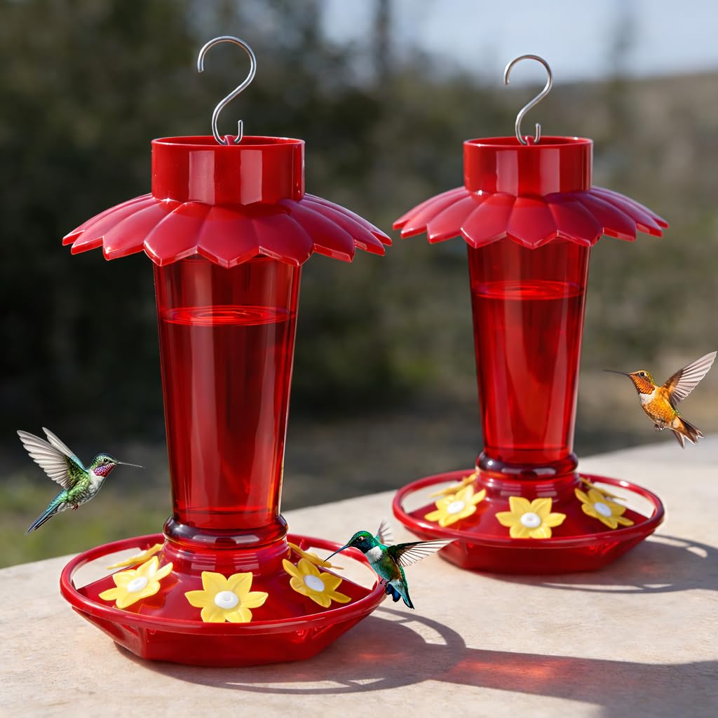 Fchstaer red umbrella cover on hummingbird feeder offering shade and nectar protection