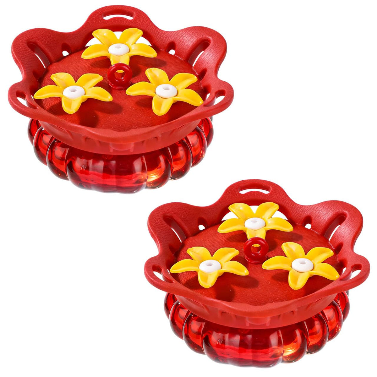 Fchstaer two-pack glass hummingbird feeders for outdoor gardens attract hummingbirds.