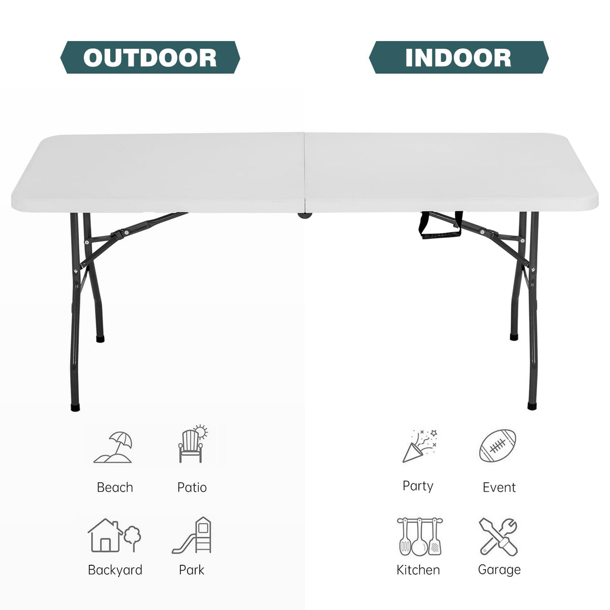 FDW built-in carry handle simplifies moving the table indoors or outdoors.