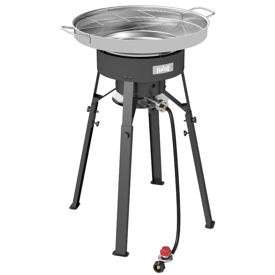 Feasto 23-inch concave comal surface for even outdoor cooking.
