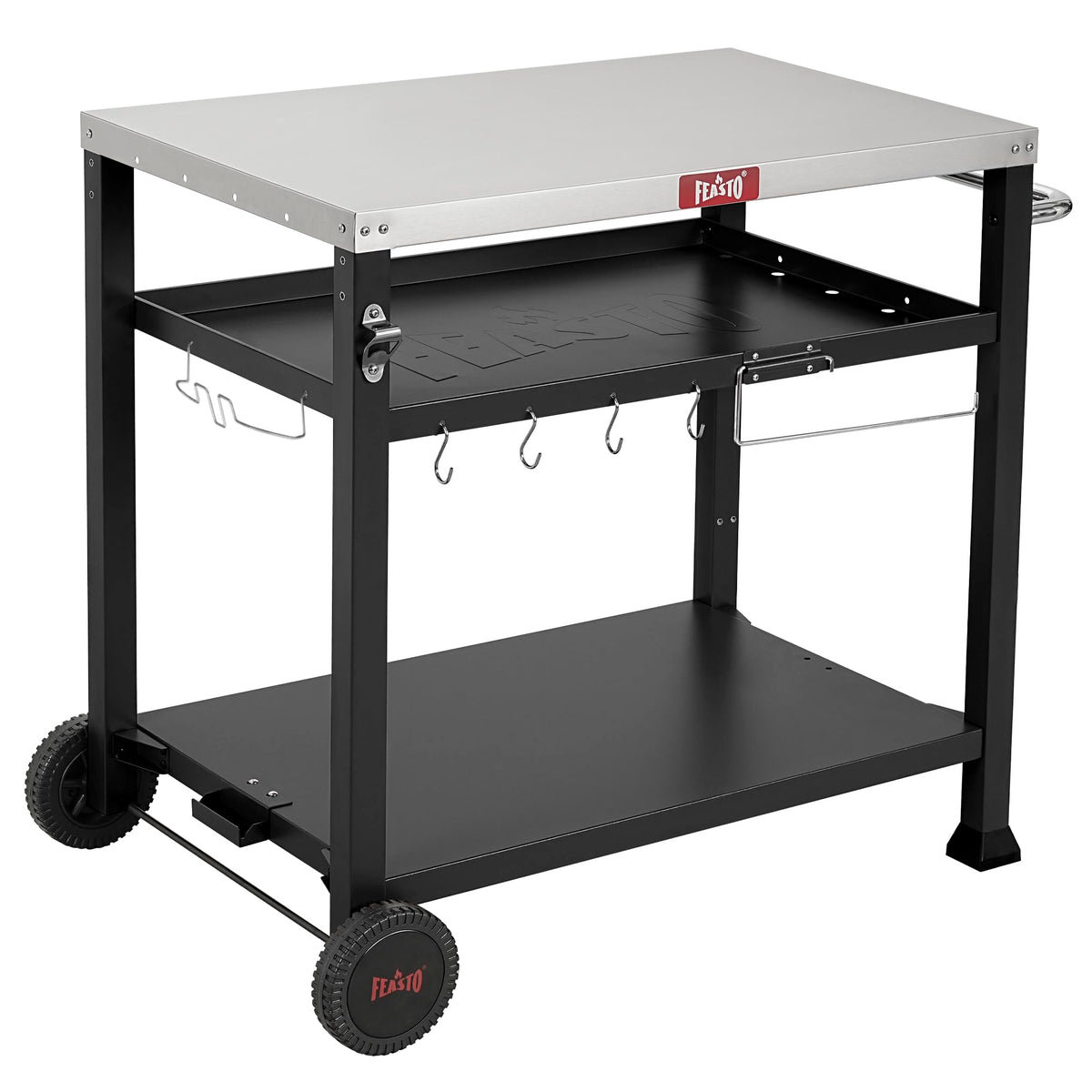 Feasto 3-Shelf Table top offers ample outdoor prep space.
