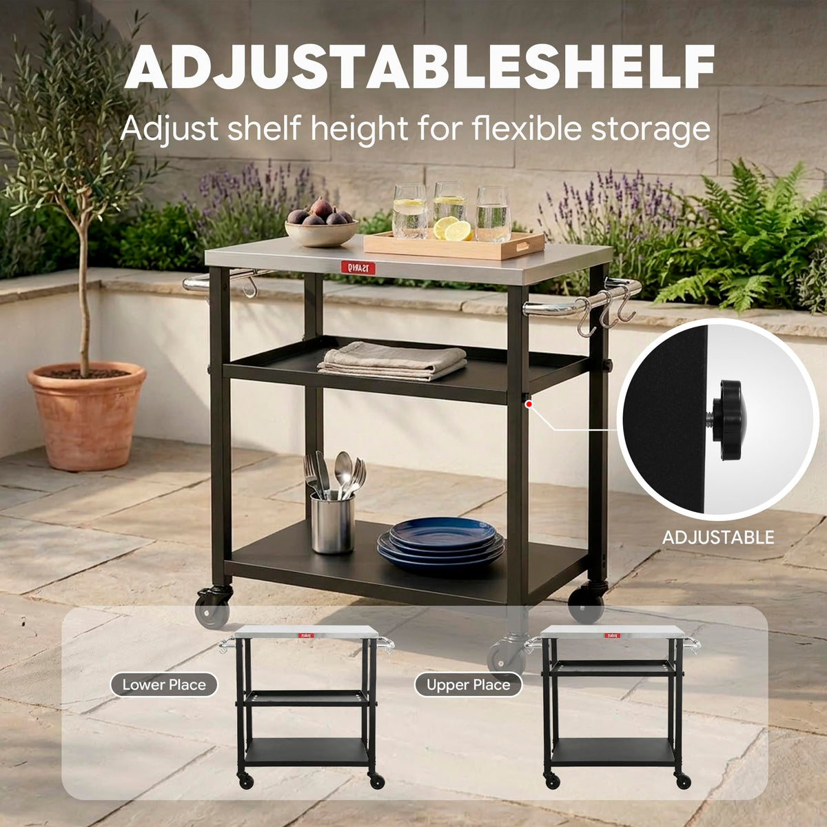 Feasto cart four caster wheels with locking brakes for stability