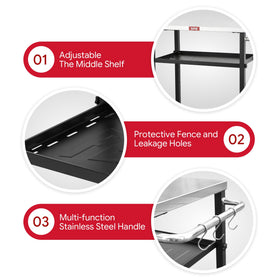 Feasto cart drainage holes reduce water on middle shelf after cleaning