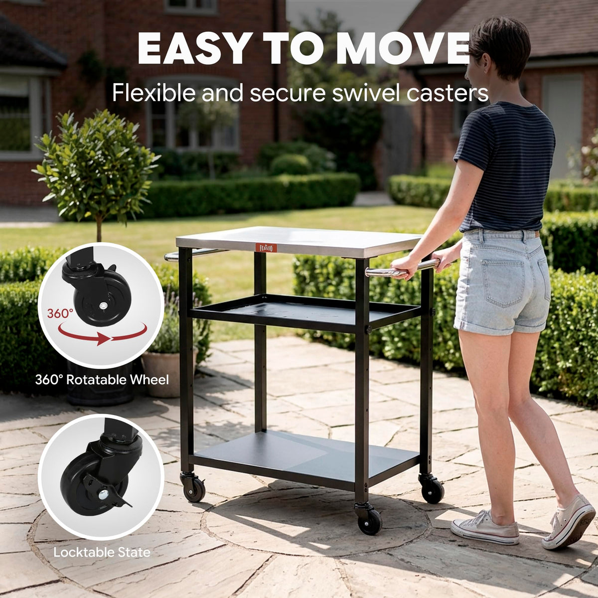 Feasto cart used indoors and outdoors for versatile prep and serving