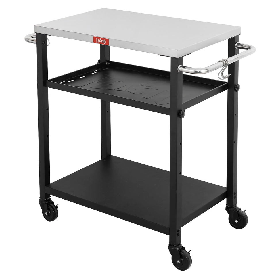 Feasto 3-Tier Outdoor Grill Cart top view shows large stainless surface for prep