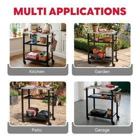 Feasto cart with S-hooks for utensil organization during cooking