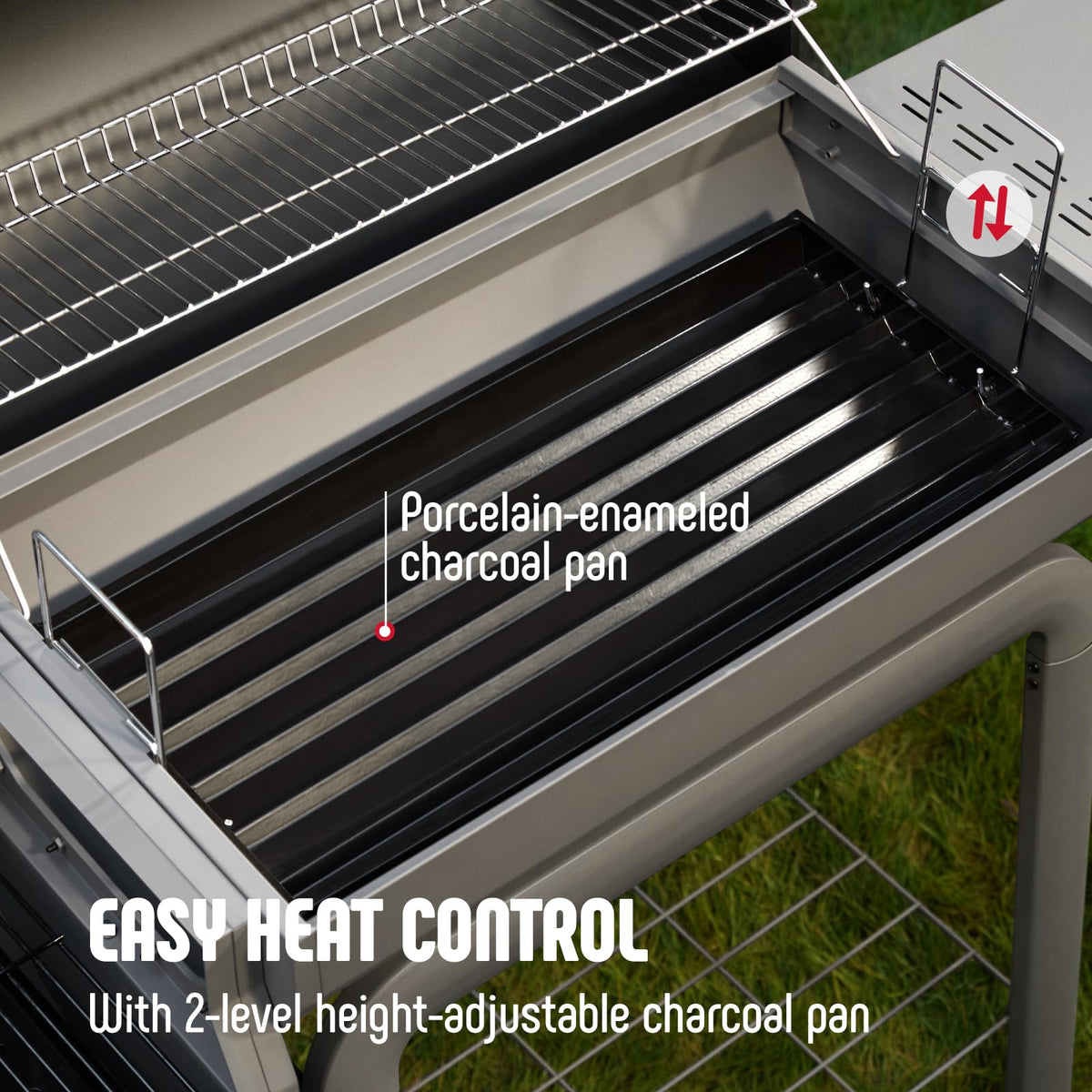 Feasto adjustable air vent and chimney help precise temperature control.