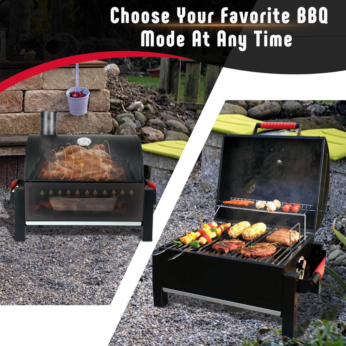 Feasto charcoal tray adjustability enables precise heat control.