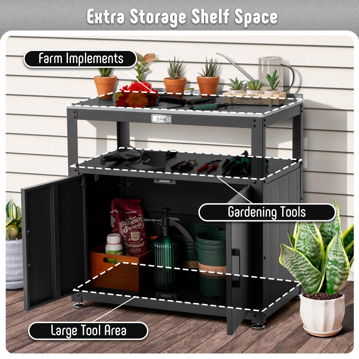 Feasto durable metal frame supports heavy tools and equipment outdoors